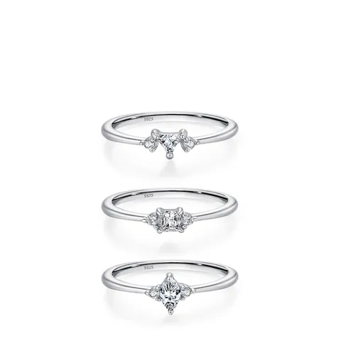 Anello Geometrico Minimalista in Argento Sterling 925 per Donna Fascia Sottile Zirconia Marquise Quadrata Intarsiata Elegante Anello da Dito