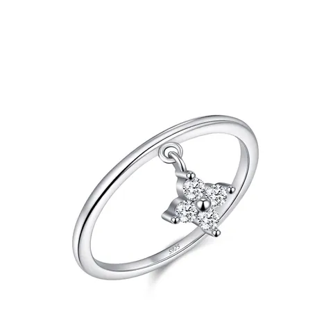 925 Sterling Silver Dangling Four Leaf Clover Ring For Women Sparkling Zirconia Inlaid Index Finger Ring Minimalist Jewelry