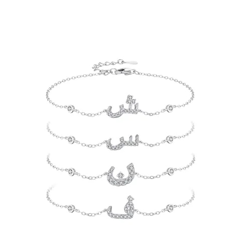 Bracciale in Argento Sterling 925 con Lettere Alfabeto Arabo per Donna Lusso Zirconia Intarsiata Catena Regolabile Gioielli Regalo