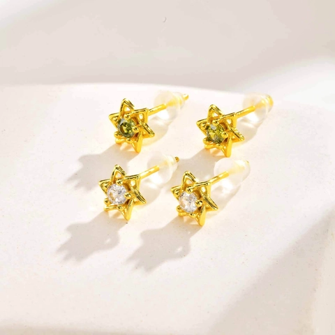 Minimalistische Koperen Hexagram Oorknopjes Voor Dames Luxe Olijfgroen Wit Strass Ingelegde Mode Sieraden Oorknopjes