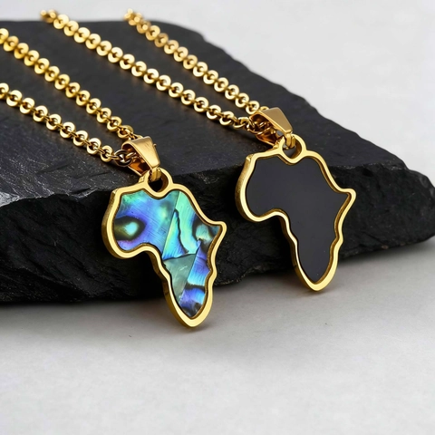 Edelstahl Afrikanische Karte Anhänger Halskette Mit Abalone-Schale Einlage Vergoldet Ethnisch Mode Schmuck Für Damen