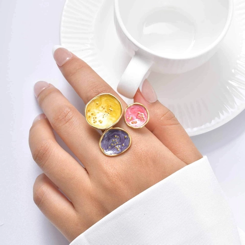 Stainless Steel Geometric Enamel Open Ring For Women Men Three Color Drip Glue Adjustable Artistic Luxury Finger Ring Jewelry