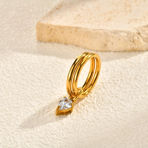 Minimalist Stainless Steel Double Layer Ring For Women Pear Shape Zirconia Pendant Gold Plated Geometric Fashion Jewelry Birthday Gift