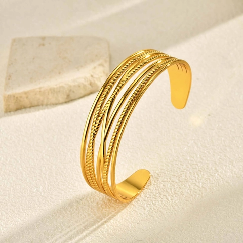 Bracciale Rigido Aperto Multistrato in Acciaio Inossidabile Minimalista da Donna di Lusso Intrecciato Geometrico Gioielli Oro