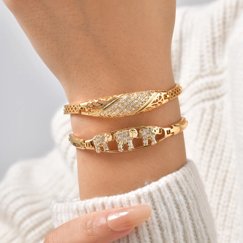 Light Luxury Copper Elephant Rhinestone Bracelet For Women Gold Plated Hollow Geometric Chain Bracelet Fashion Jewelry Gift