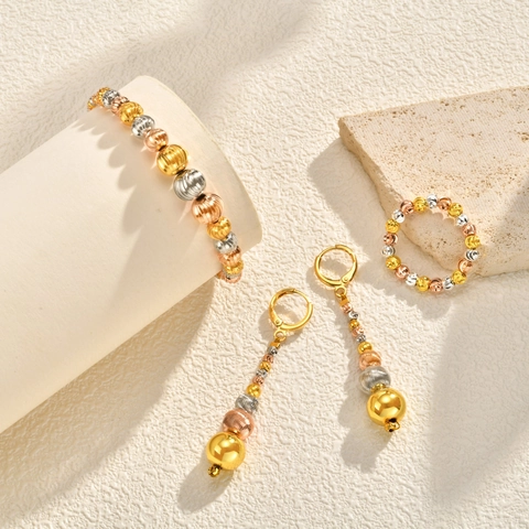 Nischen Dreifarbig Kupfer Perlen Schmuck Damen Ins Stil Facettierte Ring Armband Mit Herzanhänger Ohrringe