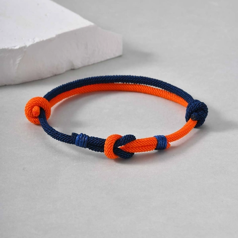 Bracelet en Corde Tressée Réglable Pour Hommes Femmes Bleu Marine Orange Nœud Tissé à la Main Bijoux Sportifs Décontractés