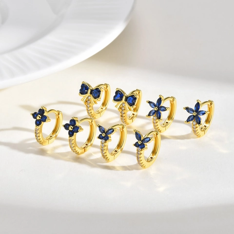 Exquisite Copper Zirconia Bowknot Flower Huggie Hoop Earrings Gold Plated Sweet Butterfly Floral Jewelry For Women Gift