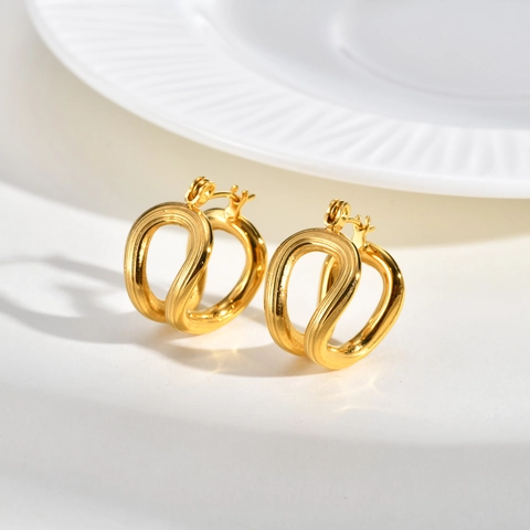 Women's Stainless Steel Gold Plated Double Layer U-Shape Twisted Hoop Earrings Korean Fashion Minimalist Jewelry