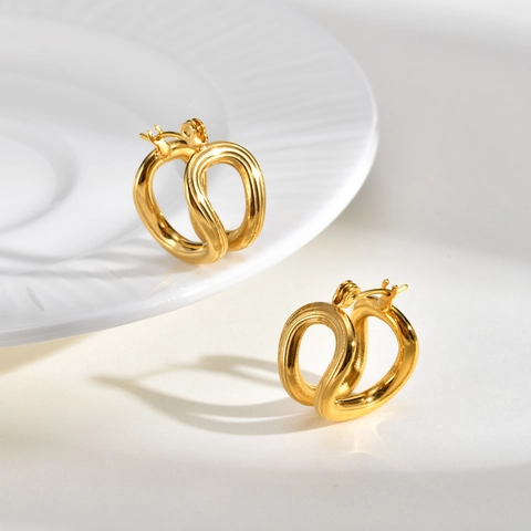 Women's Stainless Steel Gold Plated Double Layer U-Shape Twisted Hoop Earrings Korean Fashion Minimalist Jewelry