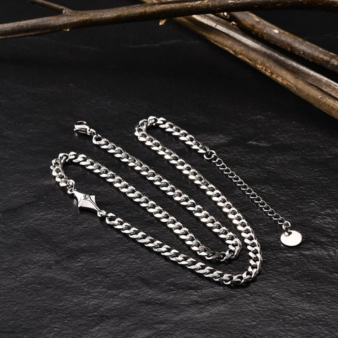 Bracciale e Collana a Maglia Cubana in Acciaio Inossidabile Per Uomo Donna Pendente a Stella Rombo con Strass Gioielli da Mano