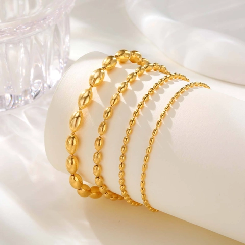 Cavigliera con Perle Ovali Dorate in Acciaio Inossidabile per Donna Estate Spiaggia Vacanza Moda Pendolare Cavigliera Regolabile