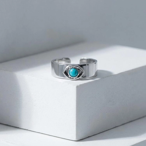 Anello Aperto Minimalista in Acciaio Inossidabile Malocchio per Donna Vintage Turchese Intarsiato Anello Regolabile Gioielli Regalo