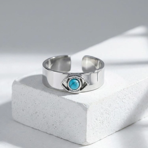 Anello Aperto Minimalista in Acciaio Inossidabile Malocchio per Donna Vintage Turchese Intarsiato Anello Regolabile Gioielli Regalo