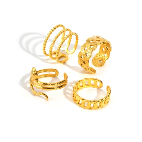 Vintage Roestvrij Staal Verguld Open Ring Voor Vrouwen Verstelbare Slang Geweven Ketting Triple Layer Minimalistisch Punk Mode Sieraden Vingerring