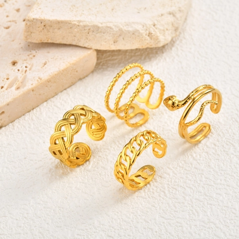 Vintage Roestvrij Staal Verguld Open Ring Voor Vrouwen Verstelbare Slang Geweven Ketting Triple Layer Minimalistisch Punk Mode Sieraden Vingerring