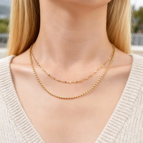 Double Layered Stainless Steel Necklace Gold Plated Olive Bead Chain Minimalist Chic Choker Jewelry For Women Gift Accessory
