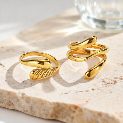 Anello Aperto a Goccia Geometrico in Acciaio Inossidabile Minimalista per Donna Anello a Spirale Multistrato Placcato Oro Gioielli