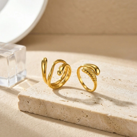Anello Aperto a Goccia Geometrico in Acciaio Inossidabile Minimalista per Donna Anello a Spirale Multistrato Placcato Oro Gioielli