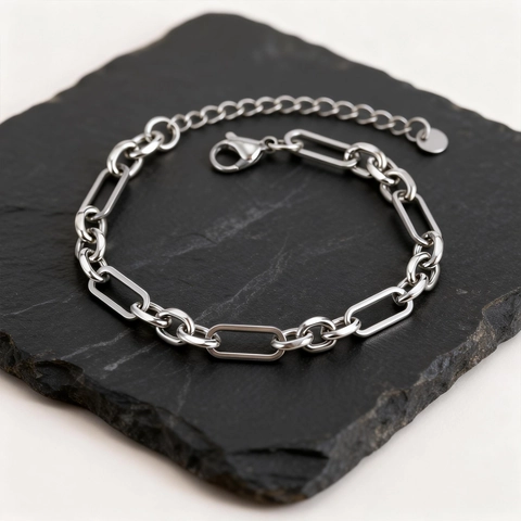 Minimalist Stainless Steel Link Chain Bracelet For Men Women Industrial Geometric Style Adjustable Fashion Jewelry Wristband