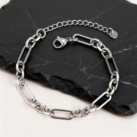 Minimalist Stainless Steel Link Chain Bracelet For Men Women Industrial Geometric Style Adjustable Fashion Jewelry Wristband