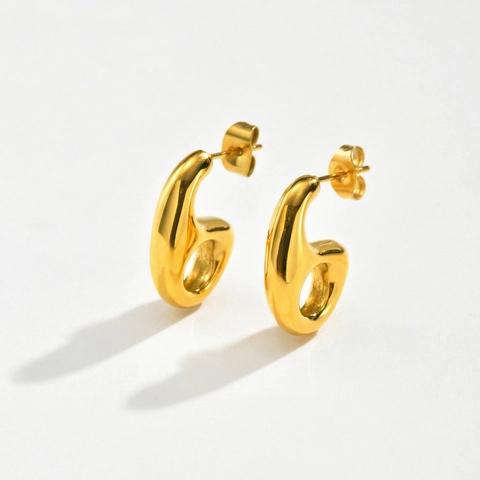 Gold Stainless Steel Hollow Geometric Stud Earrings For Women Minimalist Chunky Teardrop Shaped High Polish Jewelry Gift