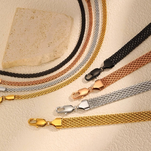 Mode Roestvrijstalen Mesh Gevlochten Ketting Armband Voor Vrouwen Verstelbare Eenvoudige Stapelbare Sieraden Metaal