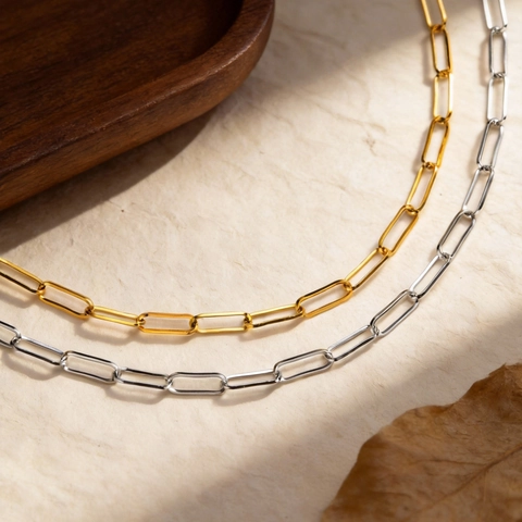 Minimalist Stainless Steel Paperclip Link Necklace For Women Gold Silver Plated Stacking Fashion Chain Jewelry Gift