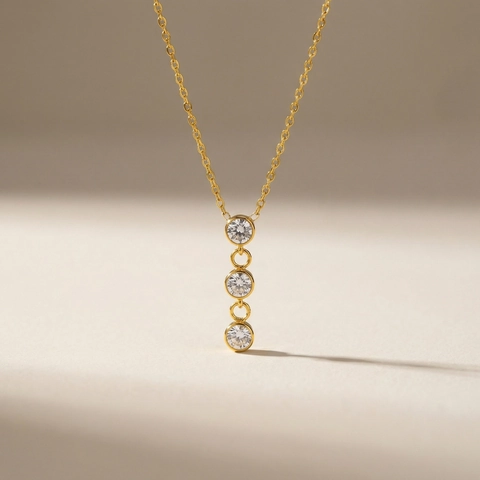 Collana Minimalista in Acciaio Inossidabile Con Pendente a Tre Strass Verticali Per Donna Gioielli Moda Placcati Oro