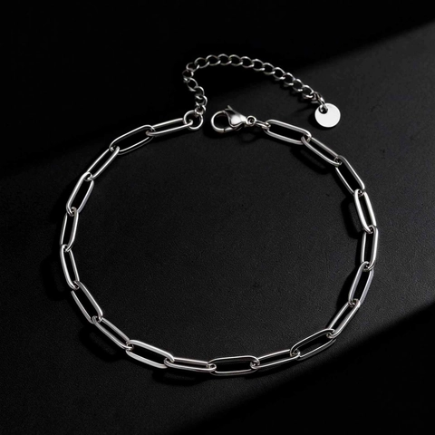 Tobillera de Cadena de Clip de Acero Inoxidable Minimalista para Mujeres Niñas Pulsera de Eslabones de Color Plata Pulida