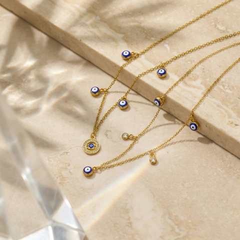 Roestvrij Staal Koper Boze Oog Hanger Halsketting Vergulde Strass Emaille Bescherming Sieraden Voor Vrouwen Dagelijks Geschenk