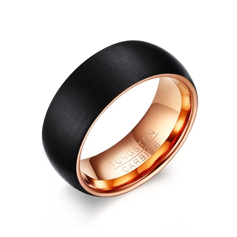Anello in Carburo di Tungsteno da 8mm per Uomo Donna Finitura Nera Spazzolata Interno Lucido Oro Rosa Fede Nuziale Minimalista