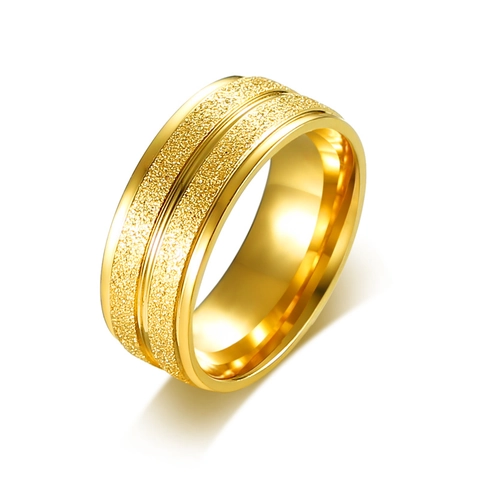Herren Minimalistisch Edelstahl Goldbeschichtet Ring Matte Gerillte Oberfläche Polierte Innenseite Mode Schmuck Fingerring Geschenk