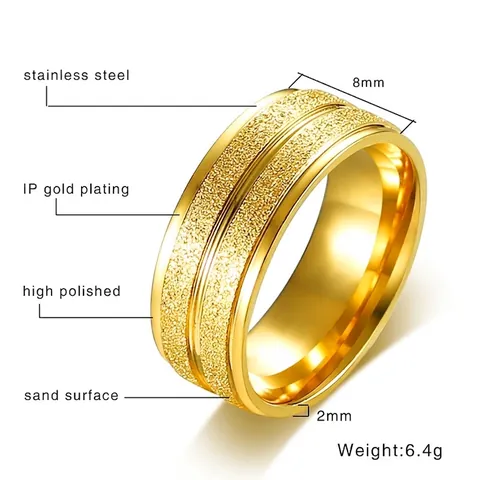 Herren Minimalistisch Edelstahl Goldbeschichtet Ring Matte Gerillte Oberfläche Polierte Innenseite Mode Schmuck Fingerring Geschenk
