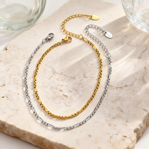 Cavigliera a Catena Figaro in Acciaio Inossidabile Minimalista per Donna Perla Artificiale Gioielli Piede Geometrici Placcati Oro Argento Regalo Estivo da Spiaggia