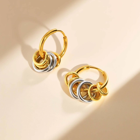 Orecchini a Cerchio in Acciaio Inossidabile Bicolore da Donna Geometrici Multicircolo Oro Argento Misti Orecchini a Passante Gioielli Minimalisti