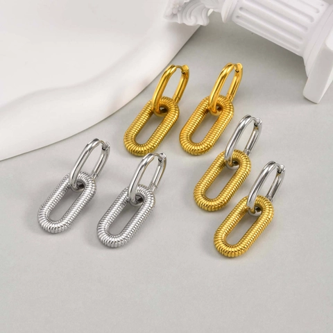 Orecchini a Cerchio Ovali Intrecciati Texture a Costine Ottone Geometrico Placcato Oro Argento Orecchini per Donna Gioielli