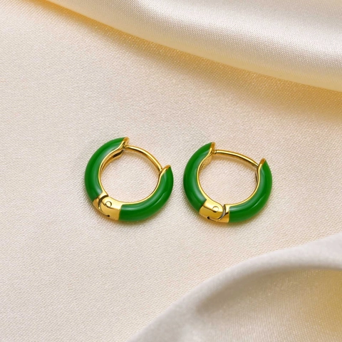 Pendientes de Aro de Esmalte de Acero Inoxidable Minimalistas para Mujer Chapados en Oro Color de Caramelo Joyería de Moda