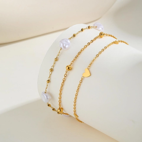 Roestvrijstalen Enkelbandje met Harthanger voor Dames Strandvakantie Kunstparels Verstelbare Beenketting Sieraden Cadeau