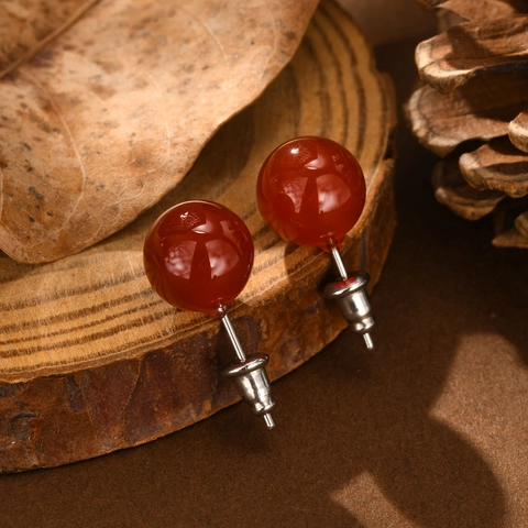 Natural Tiger Eye Stone Agate Round Bead Stud Earrings With 925 Sterling Silver Earring Post For Women Men Vintage Jewelry