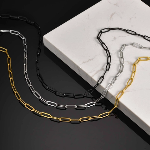 Collana a Catena a Graffetta in Acciaio Inossidabile Minimalista per Uomo Donna Punk Maglia Rettangolare Gioielli Moda