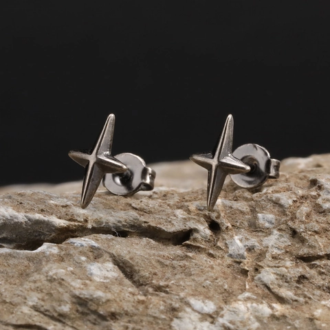 Punk Stella a Quattro Punte Orecchini a Lobo Uomo Rame Placcato Oro Con Perno in Argento Sterling 925 Geometrico Gioielli