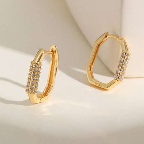 Orecchini Huggie Geometrici Oro da Donna Perno in Argento Sterling 925 Zirconia Esagono a U Orecchini a Cerchio Gioielli
