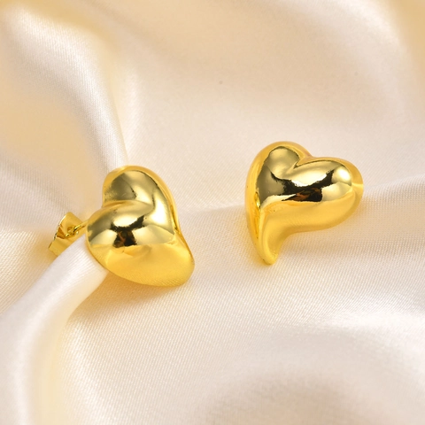 Heart Stud Earrings Gold Plated Copper With 925 Sterling Silver Earring Post Mirror Polished Minimalist Jewelry For Women