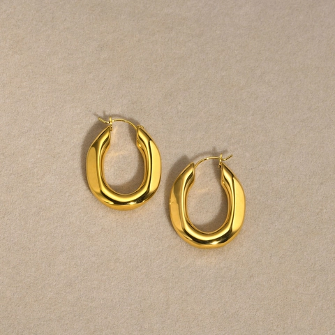 Orecchini a Cerchio a U Spessi per Donna Perno in Acciaio Inossidabile Placcato Oro 18K Ovali Geometrici Gioielli di Tendenza