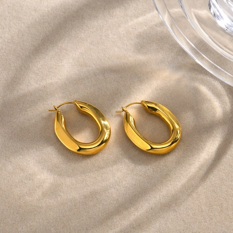 Orecchini a Cerchio a U Spessi per Donna Perno in Acciaio Inossidabile Placcato Oro 18K Ovali Geometrici Gioielli di Tendenza
