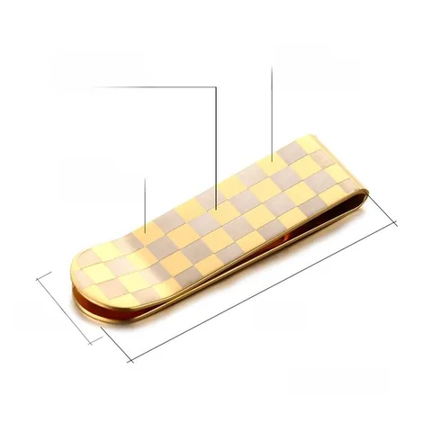 Business Stainless Steel Money Clip Checkerboard Pattern Gold Silver Plated Slim Wallet For Men Cash Holder Gift Accessories