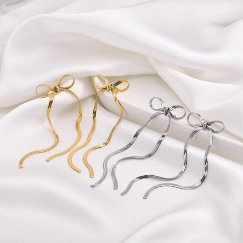 Orecchini Pendenti Lunghi con Fiocco e Nappa Stile Francese in Rame Con Perno in Argento Sterling 925 Elegante Catena a Serpente Donna