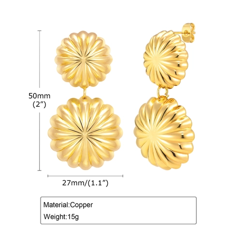Vintage Doppel Layer Radial Blume Ohrhänger Für Damen Kupfer Gold Plattiert Schmuck 925 Sterling Silber Stift Geometrisch