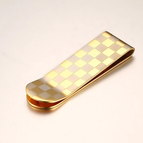 Fermasoldi Professionale in Acciaio Inossidabile Motivo a Scacchiera Placcato Oro Argento Portafoglio Sottile per Uomo Accessori